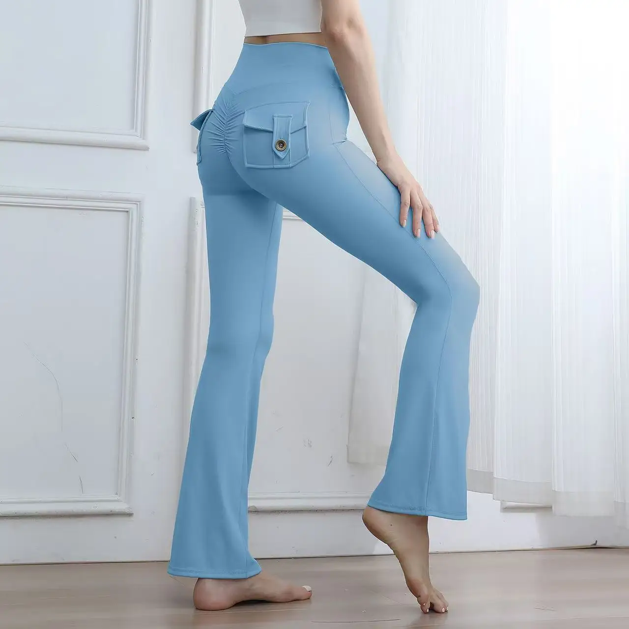 High Waisted Cargo Leggings for Women Booty Lifting Yoga Pants with Pockets Tummy Control Gym Running Tights Fall Winter Quick D