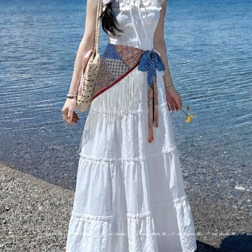 New Tassels Fringe Waist Belt Embroidery Ethnic Dance Hip Scarf Retro Exquisite Corset Belt for Women