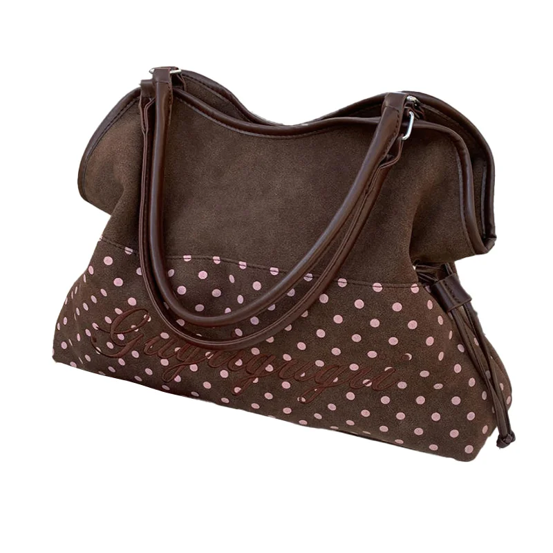 Merk Dames Schoudertas Y2k Mode Zoete Polka Dot Handtas Koreaanse Casual Veelzijdige Luipaardprint Bruin Frosted Tote Bags - afbeelding 2