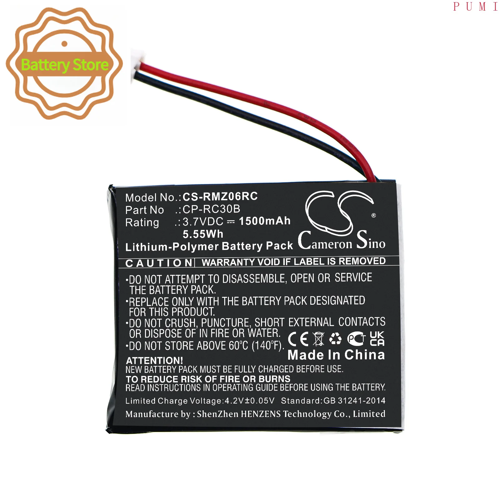 Cameron Sino Replacement Battery for Razer Mamba RC30-013601,Mamba RC30-0027101 PN:CP-RC30B 1500mAh / 5.55Wh