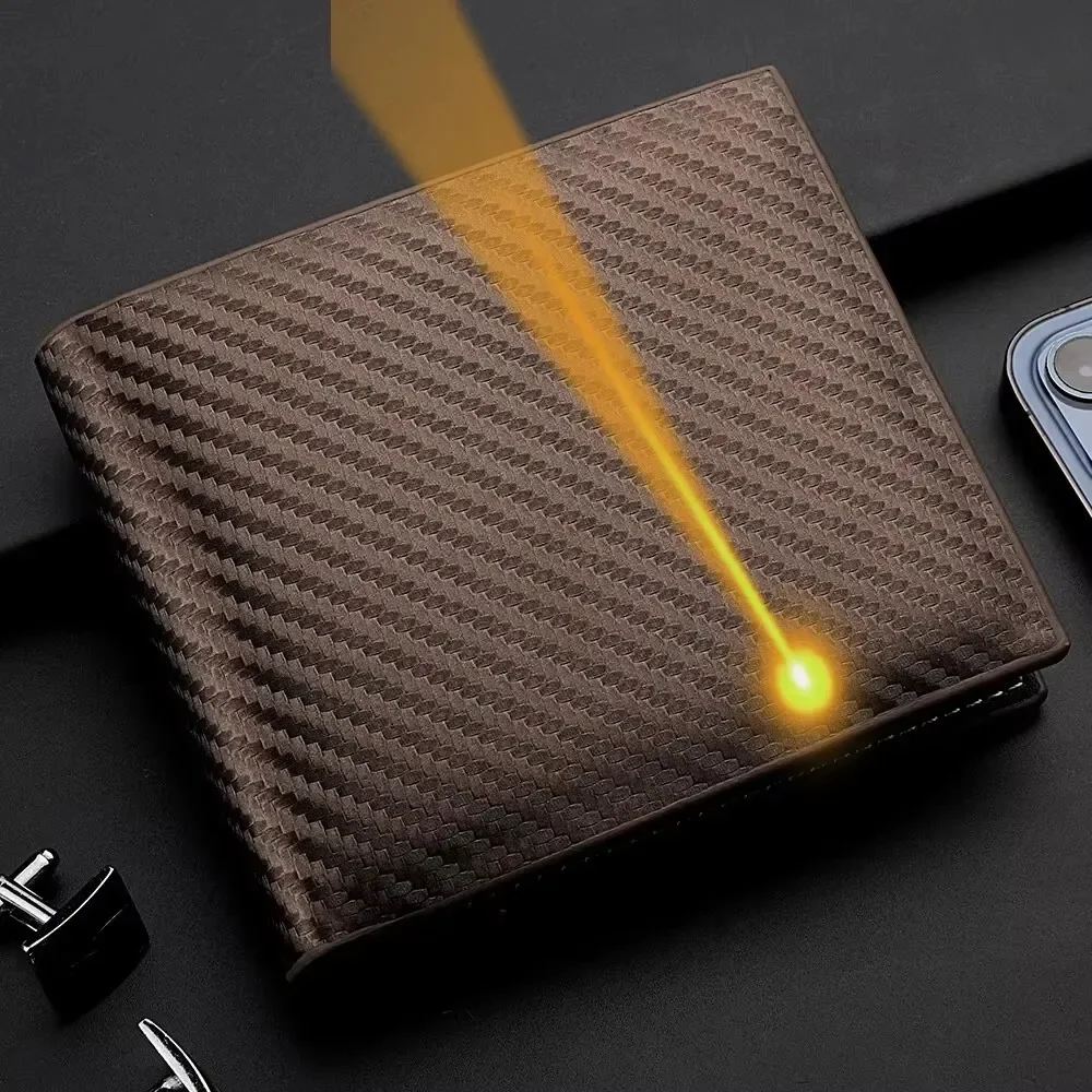 Men's Custom Name Engraved Card Holder - Carbon Fiber Short Wallet- Personalized Gift for Birthday, Anniversary & Father's Day