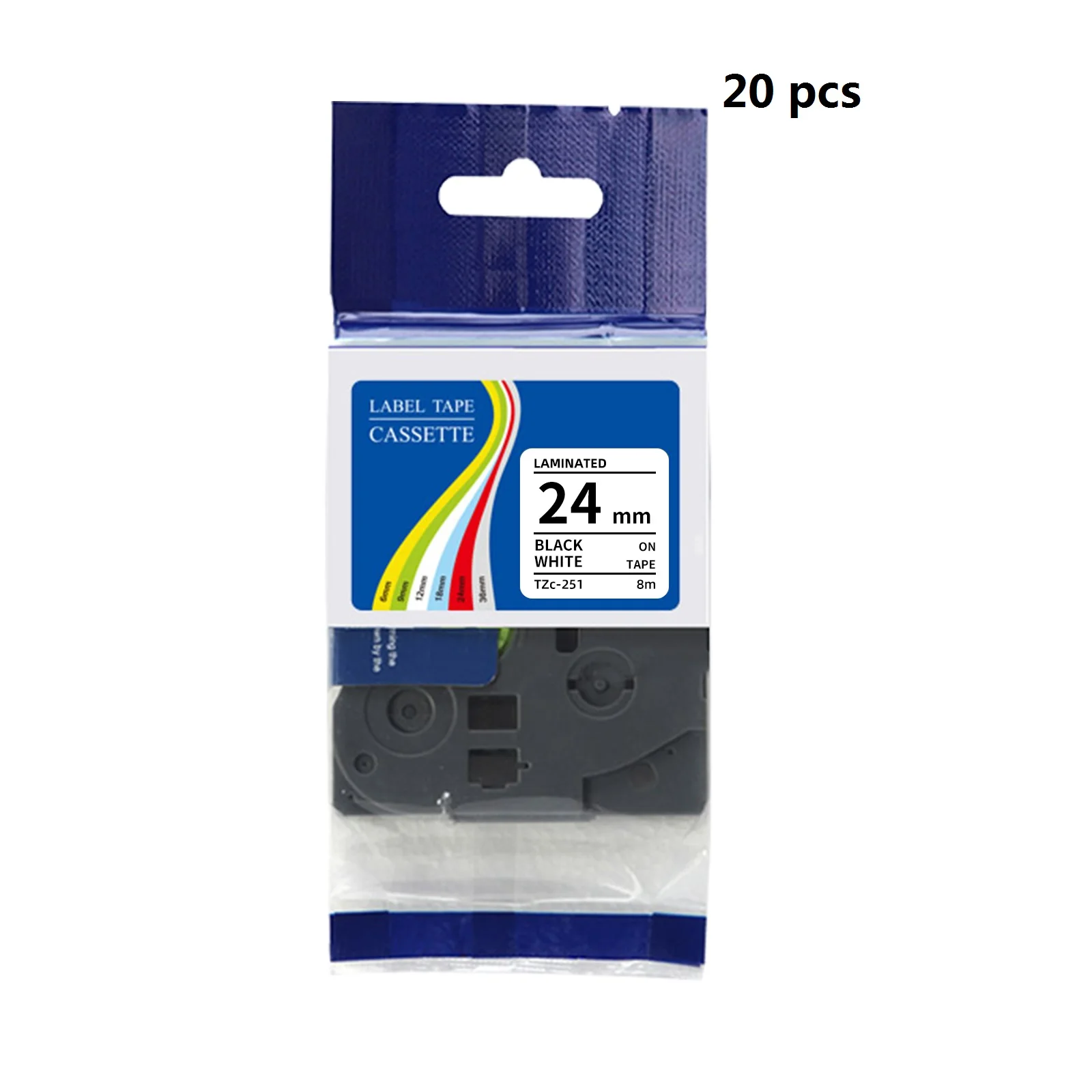 20 pcs pack Compatible Brother TZe Lamilated Label Tape 24mm wide 8 meter length for Brother P Touch Printers
