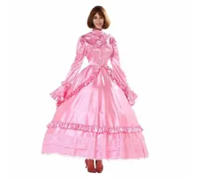 Lockable Goth Lolita Dress Girly Girl Goth Lolita Punk Satin Dress Cosplay Fake Fairy Big Sleeve Dress