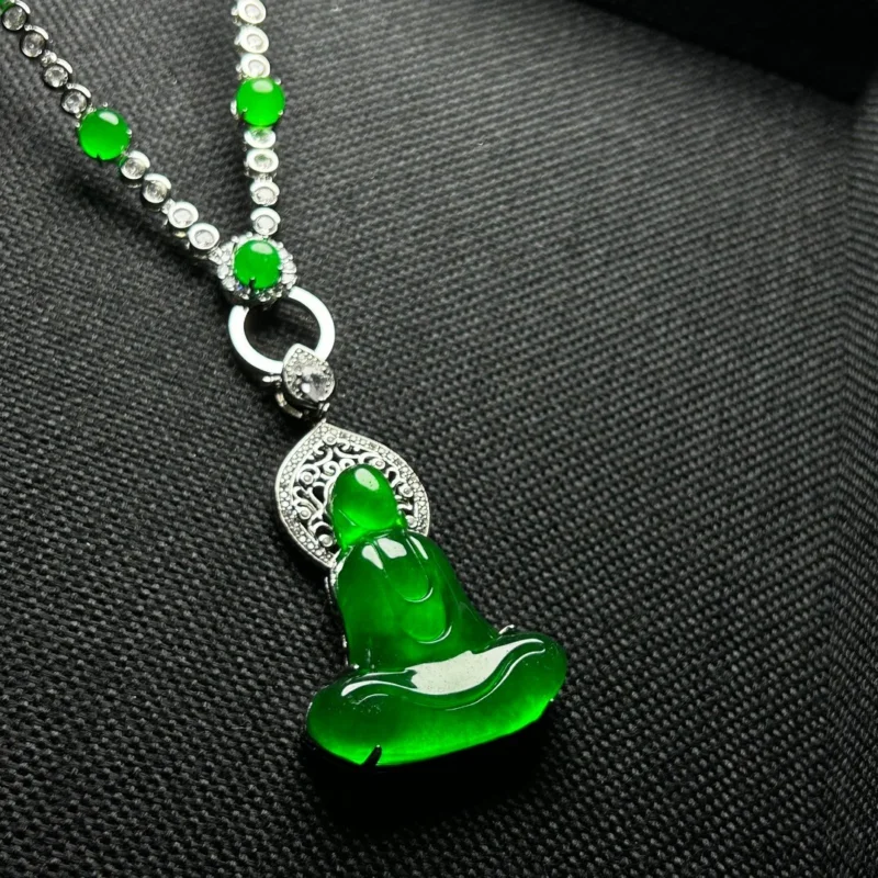 

Certified Natural High Ice green Jade Jadeite carving Pendant&Necklaces Silent Buddha