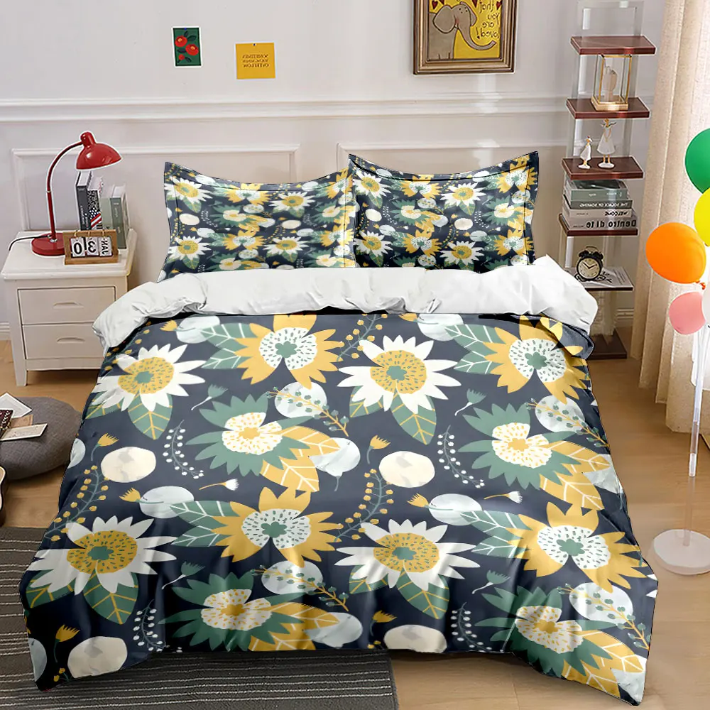 Floral pattern design, fresh and vintage Bedding Set for Kids Luxury Gift 3pcs Digital Print Comforter Set Soft Comfortable