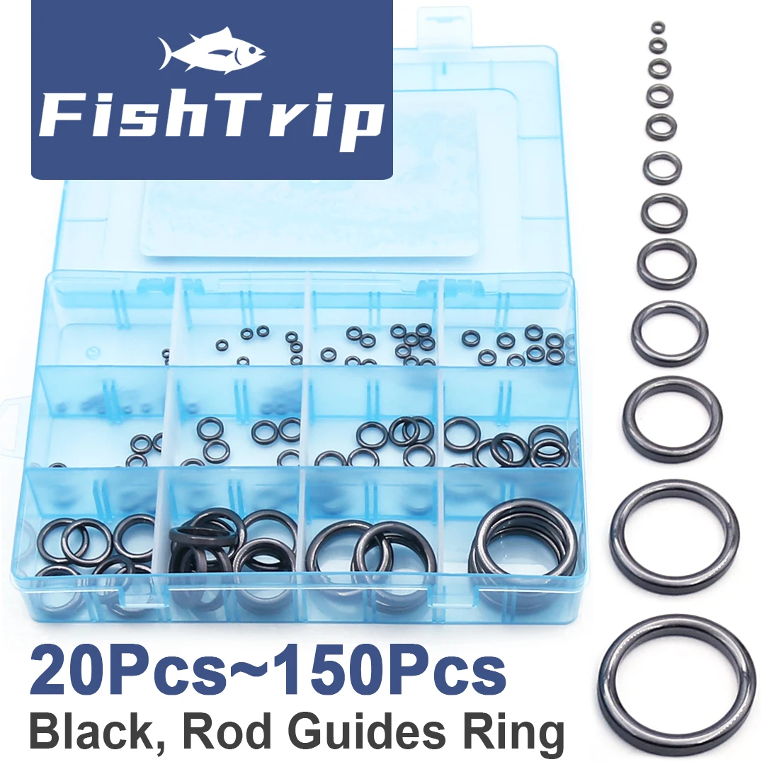 FishTrip Fishing Rod Guides Ring Repair Kit Set Fishing Ceramic Ring Wear Resistant for Fishing Rod Guide Replacement