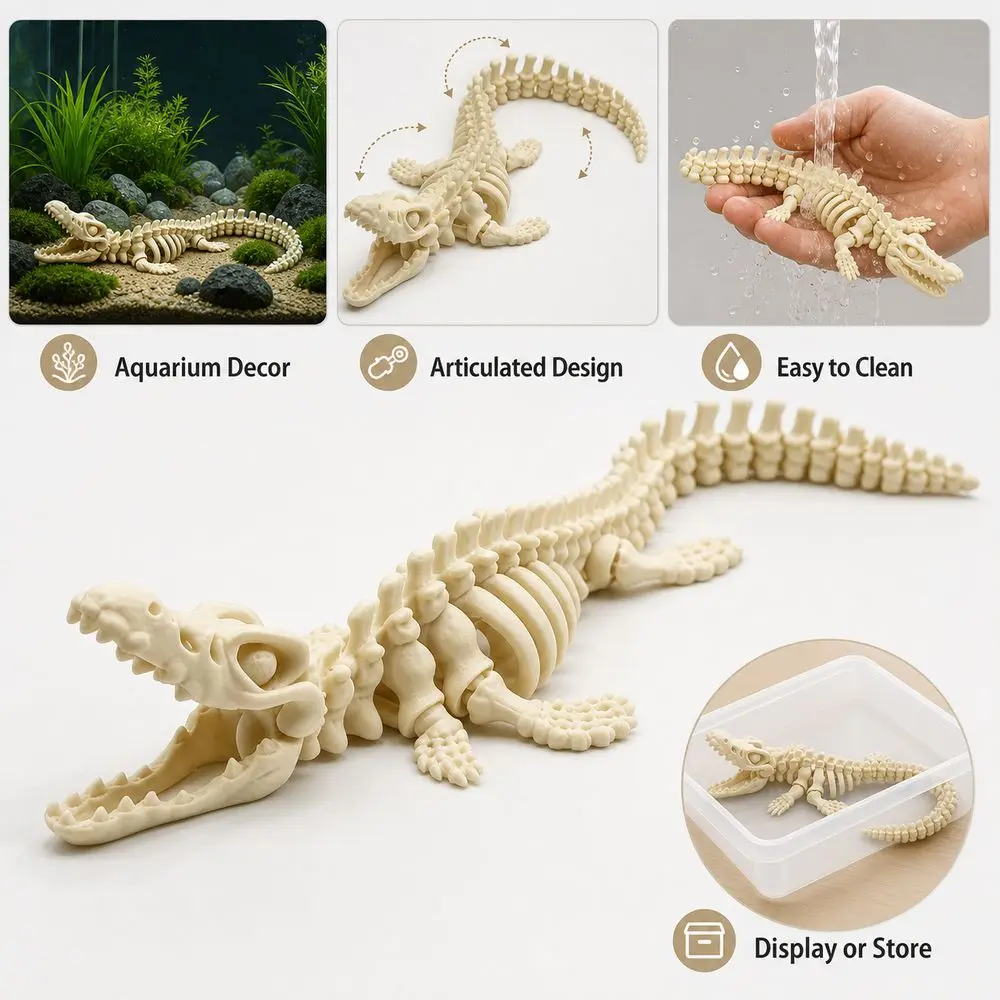 3D Printed Mosasaurus Skeleton Model Articulated Structure Movable Joints Prehistoric Animal Model Bone Style