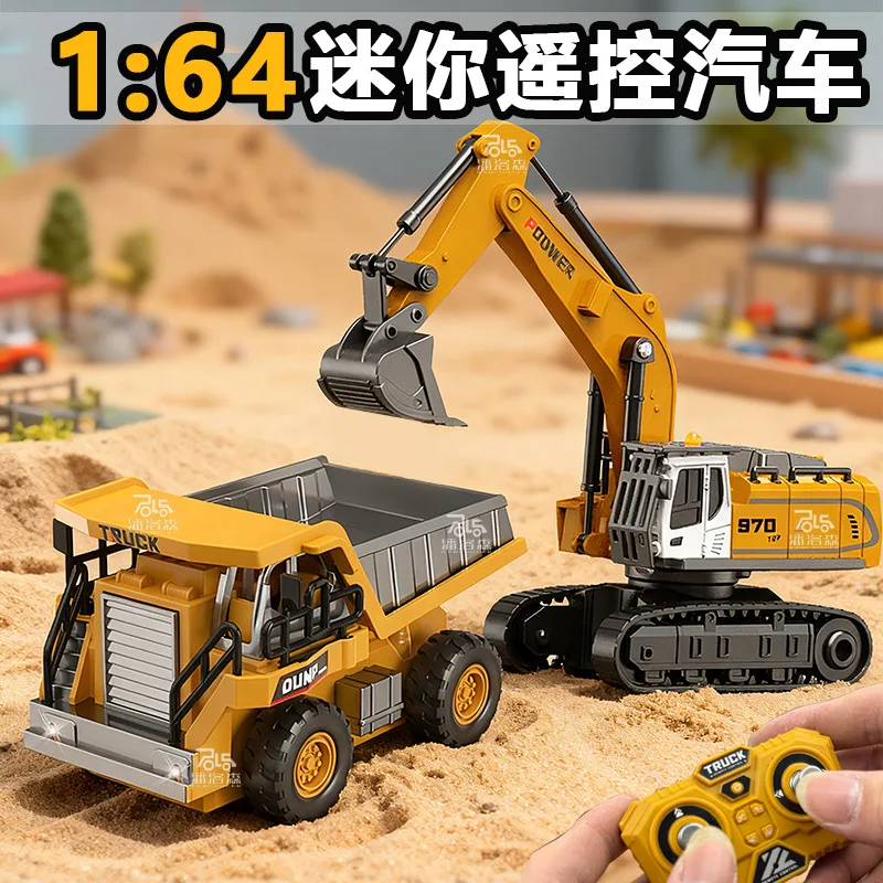 1:64 Scale Mini Alloy Remote Control Bluetooth Construction Vehicle Model Dump Truck Forklift Desktop Toy For Boys Small RC Car