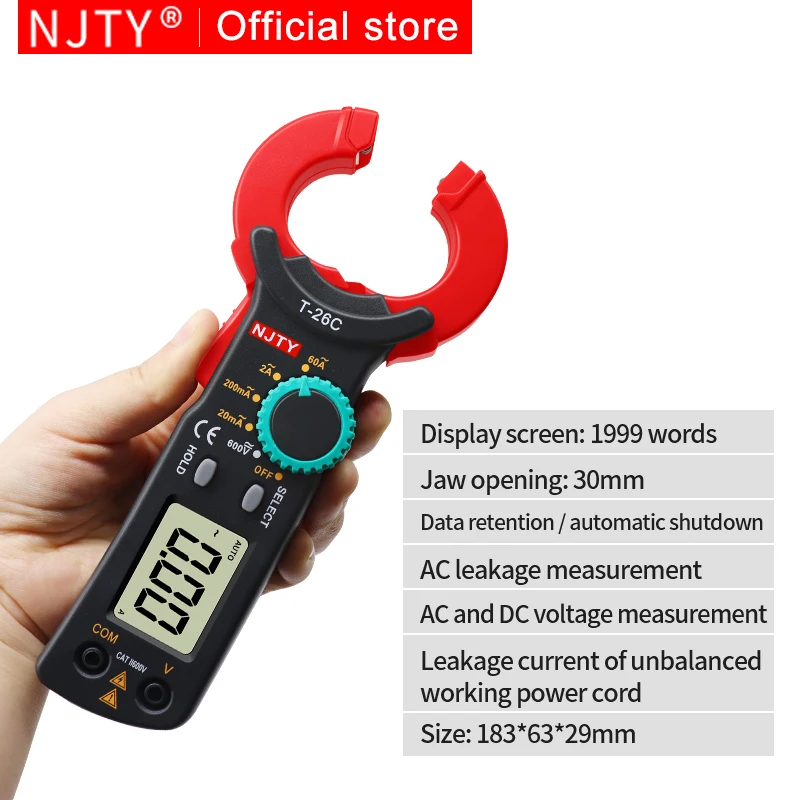 T-26C NJTY Professional Leakage Current Tester  Digital Clamp Meter  Leaker Ammeter Voltmeter alicate amperímetro profissional