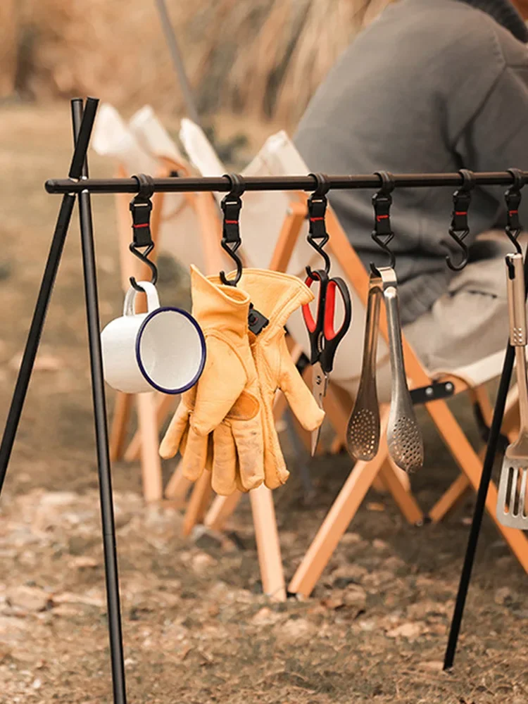 

Multi functional picnicbarbecueoutdoor toolsaluminum alloy tripod with hooks, foldable portable cookware pot holder