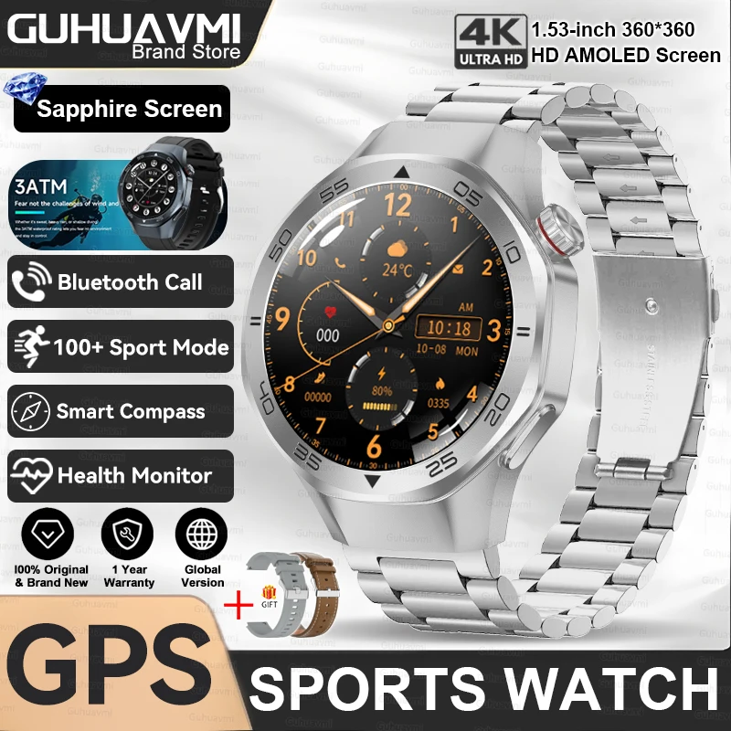 2025 New Watch 5 Pro High-end GPS Smartwatches Sapphire Glass Screen Build-in GPS Compass Men 3ATM Waterproof Sports Smart Watch