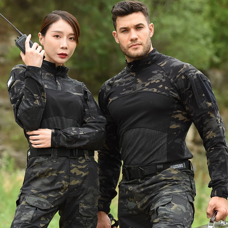 Combat Shirts Outdoot T Shirt Long Shirt Tactical Outfit Men Clothing Elasticity Tops Camo Shirt Airsoft Hiking Clothes