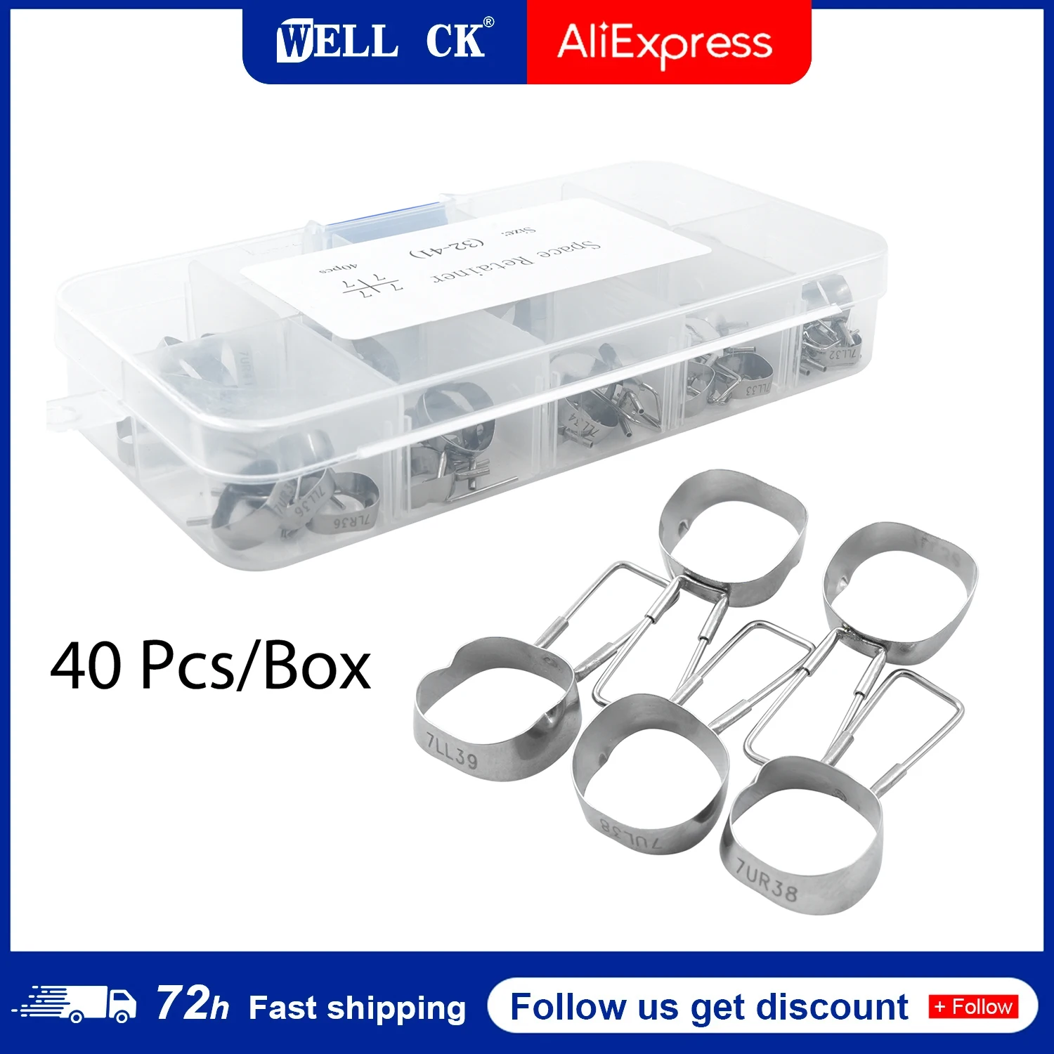 

40Pcs/set Dental Space Maintainer Preformed Gap Retainer Braces Bands Molar 2nd Sizes 32#-41# Band Loop Kit Tools