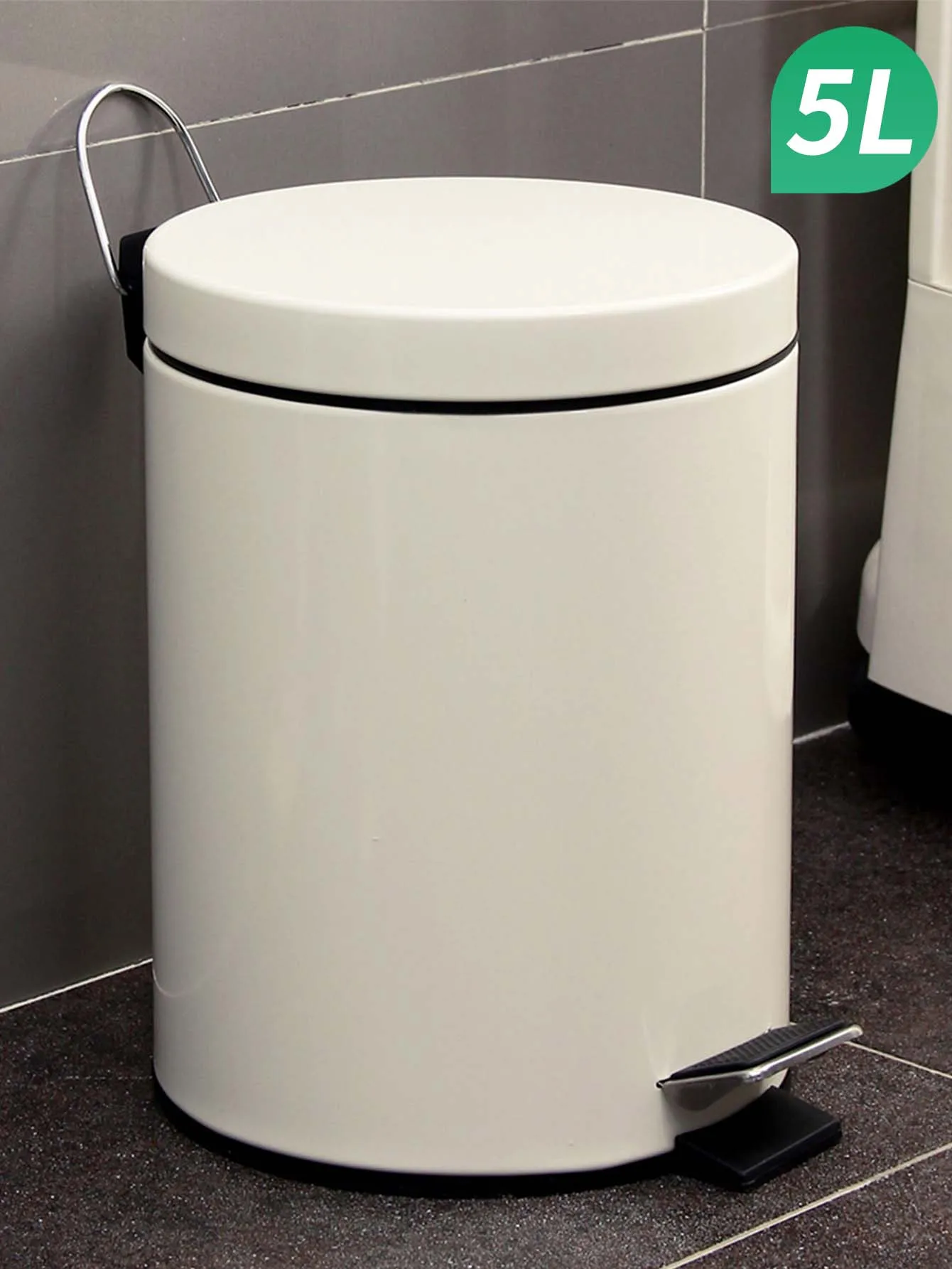 5L White Round Garbage Can Trash Can with Lid and Inner Trash Bin for Kitchen or Bathroom Garbage Bin with Lid