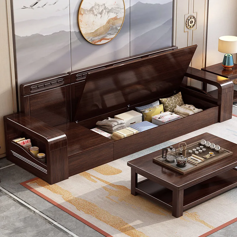 New Chinese-style all-solid wood sofa combination purple gold sandalwood Chinese-style winter and summer dual-purpose
