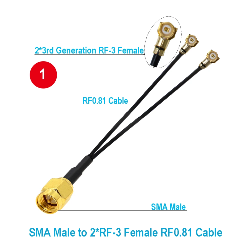 1PCS SMA to 2 Splitter Cable Elbow RP-SMA / SMA Female to Dual MHF-3 RF-3 Female Jack RF0.81 WIFI Antenna Extension Jumper
