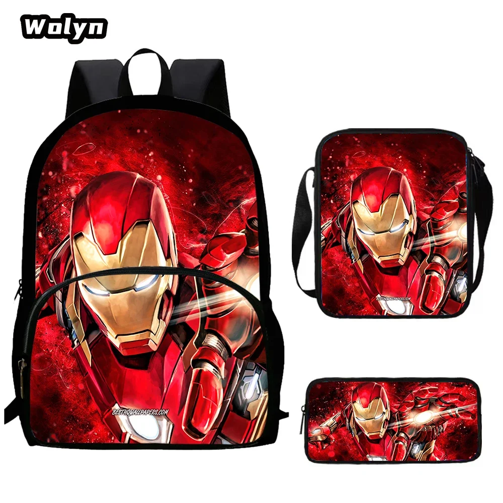 

3Pcs Set Cartoon I-Ron School Backpack,Shoulder Bags,Pencil Bags for 4-8 Years Old Cartoon I-Ron School Bags for Boys Girls