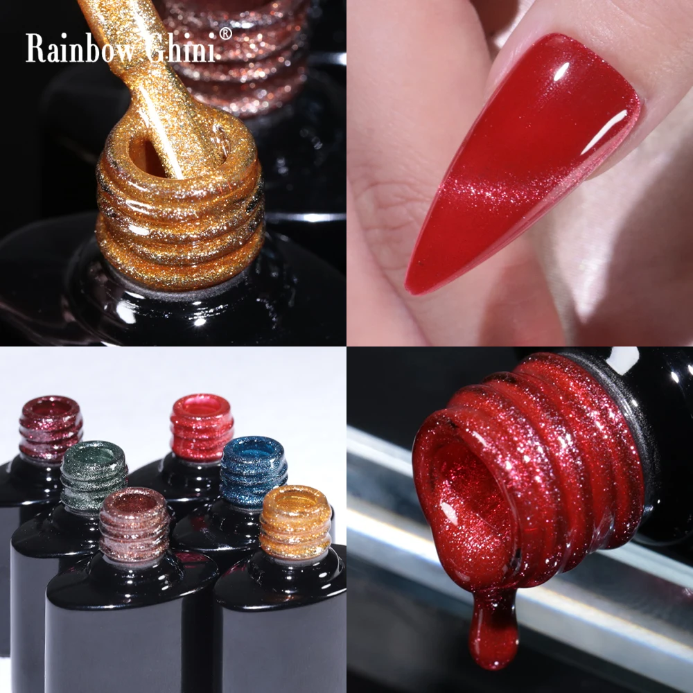 Arco-íris ghini 10ml cristalino meteoro olho de gato unha gel polonês vinho vermelho glitter magnético uv gel verniz semi-permanente unha polonês