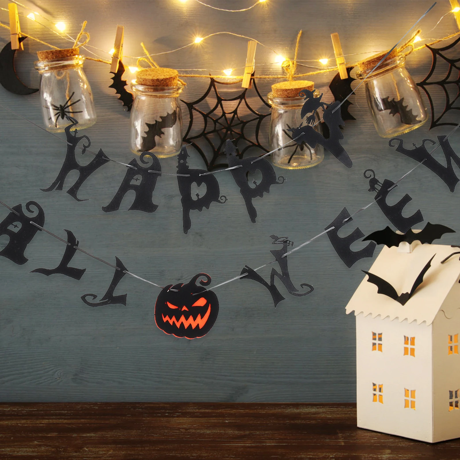 

Happy Halloween Non Halloween Party Hanging woven Fabric Decorations Party String Flag Home Indoor Outdoor