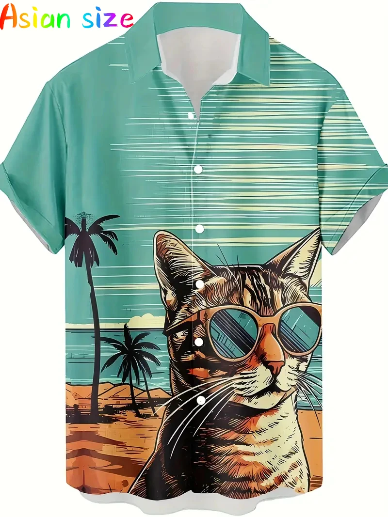 

Мужская уличная модная летняя повседневная рубашка Гавайский мультфильм Анима Кот Волк 3d принт Повседневные свободные рубашки с коротким рукавом Пляжная блузка 6xl