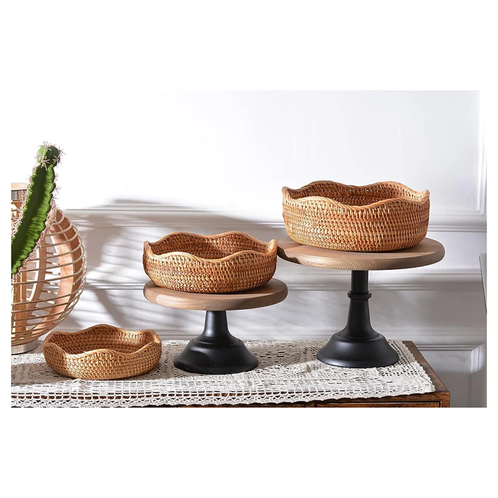 

TYMQ Rattan Bread Baskets Round Woven Fruit Bowls Key Holders Stackable for Storage, Snack, Fruit, Vegetable Natural Set of 3