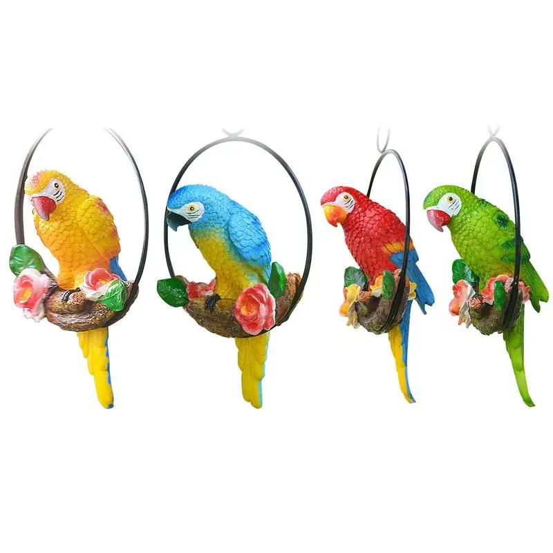 

Resin Hanging Parrot Garden Figurine Bird Patio Statue With Iron Ring Tropical Bird Collector Ornament For Party Outdoor Indoor