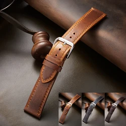 18mm 20mm 21mm 22mm Retro Genuine Leather Strap Oil Wax Discoloration Cowhide Leather Watchband Business Men Women Watch Straps