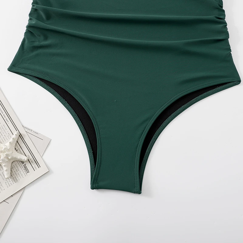 One Piece Womens Swimsuit Leaf Halter Neck Swimwear Deep V Female Bathing Suits Sexy Beachwear Bikini Set