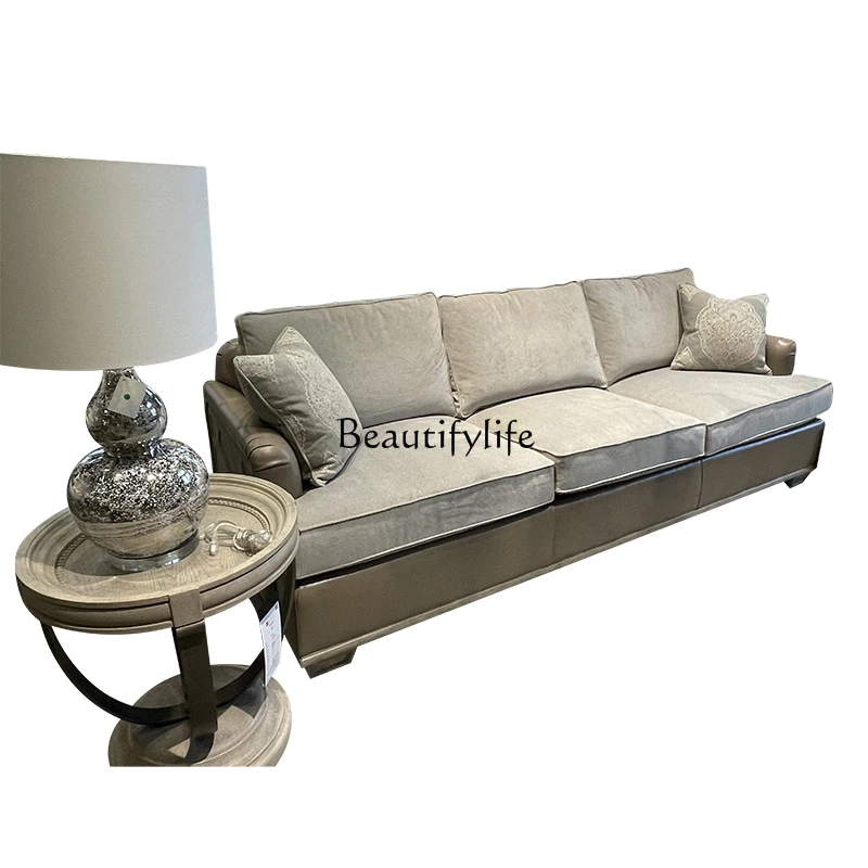 

French Style Retro Affordable Luxury Single Three-Seat Cowhide Fabric Sofa Combination