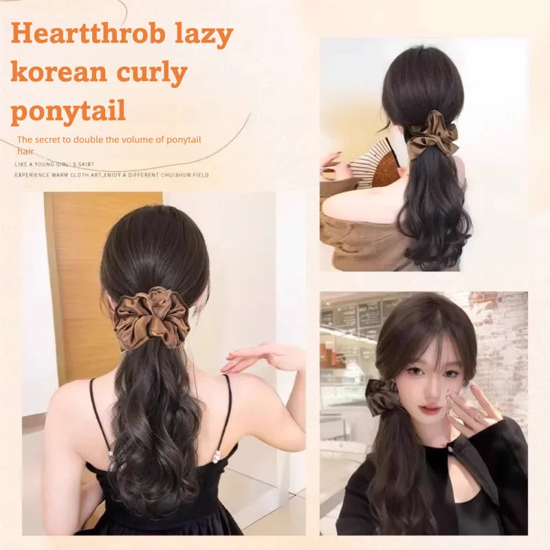 LUPU الاصطناعية طويلة متموجة مجعد مخلب ذيل حصان مع Bowknot دبوس الشعر كليب في ذيل الشعر التمديد الاصطناعية ذيل حصان الشعر للنساء #5