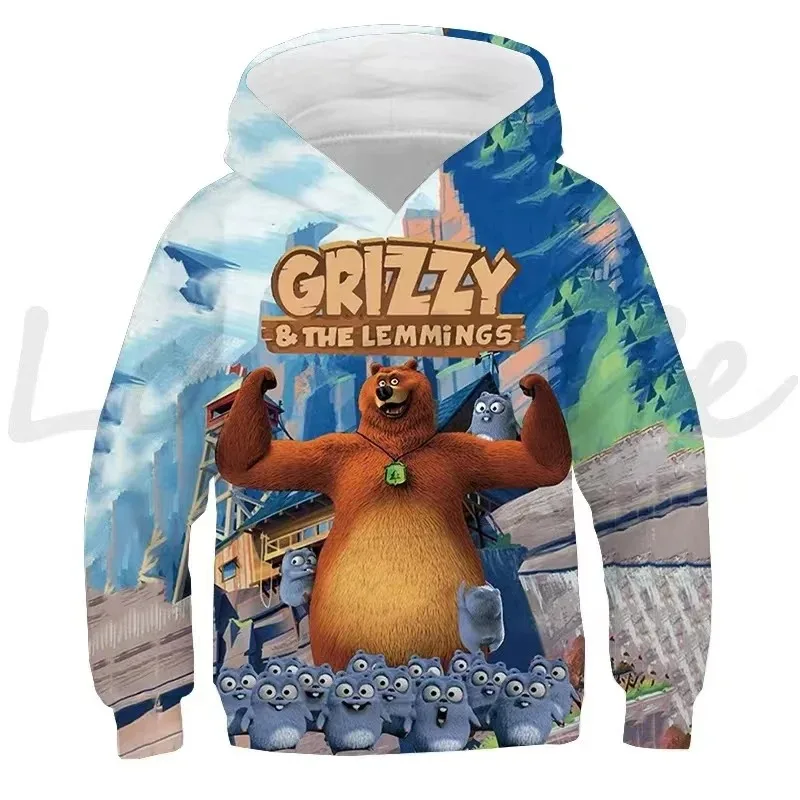 Autumn Children\'s Sunlight Grizzly Bear Hoodies Kids Casual Sweatshirts Boys Girls Tops Grizzy And The Lemmings Pullovers