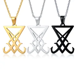 silver color Sigil Of Lucifer Pendant Stainless Steel Men Necklace Emblem Amulet Jewelry