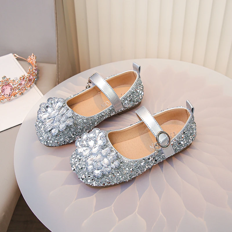 Picture 5: Girls Princess Shoes Fall 2026 kid's Glitter Crystal Dress Shoes Stylish Mary Janes Toddlers & Big Kids Dazzling glitter Flats