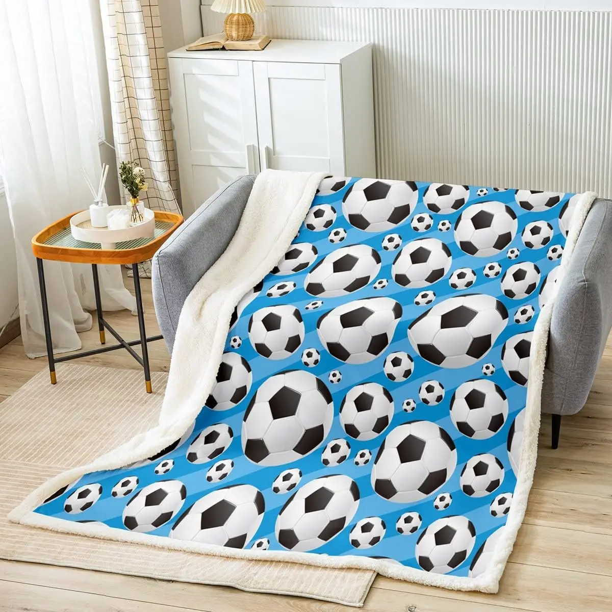 Soccer Kids Throw Blanket Football Sports Bed Blanket for Boys Girls Teens Room Decor, Sports Gaming Theme Blanket for