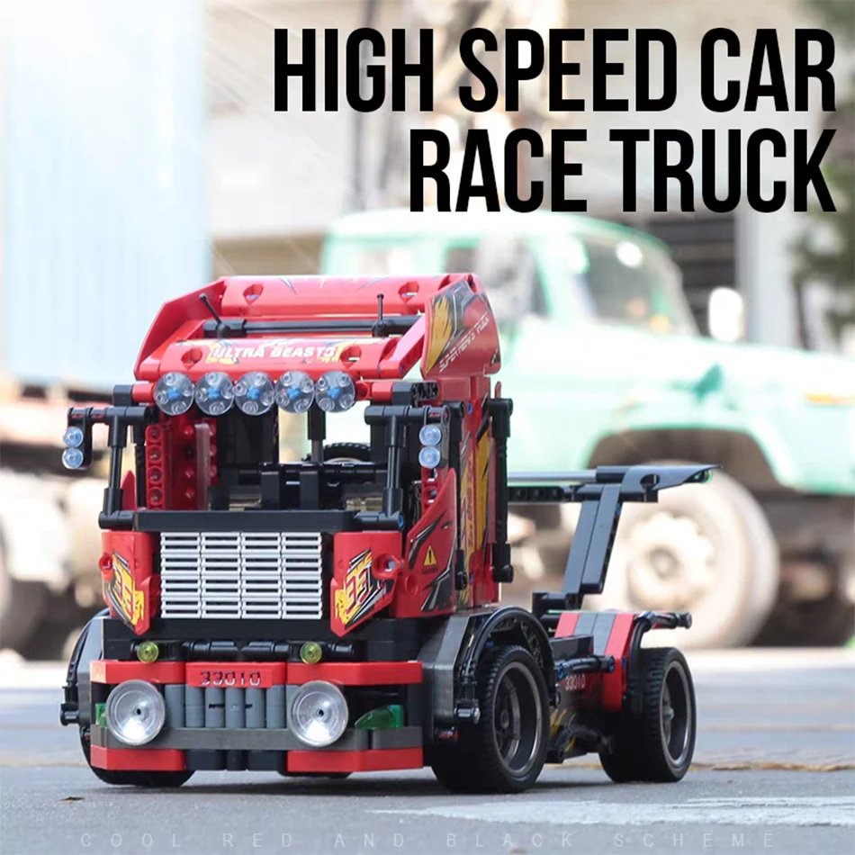 

City Engineering Technical Speed Racing Heavy Trucks Model Building Blocks Red V8 Truck Heads MOC Set Bricks Toys for Kids Gifts