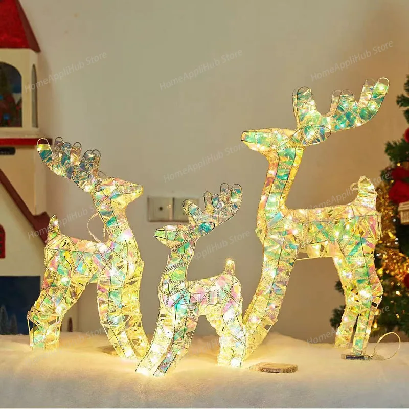 

Рождественское украшение, светящийся орнамент в виде лося, окно магазина, красочная сцена с оленями, Meichen, лампа с кованым железом в виде оленя, подарочная коробка