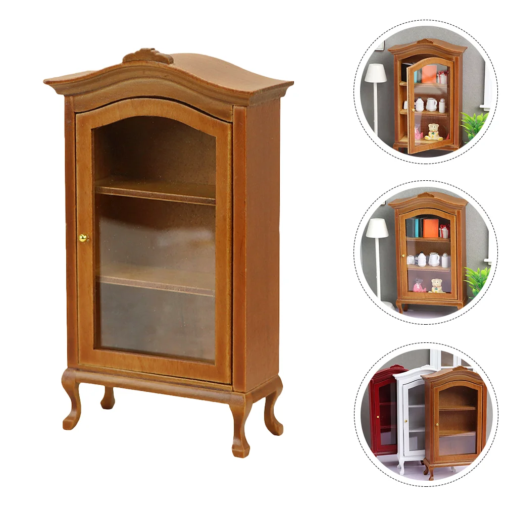 Bookcase Simulation Cabinet Wood Mini Miniature Model House Adornment Decorations Sideboard Brown