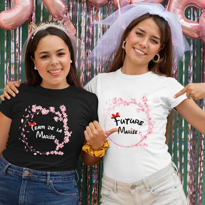 

Свадебная футболка для французской девушки, футболка для девичника, футболка EVJF Future Bride Team, футболка с цветочной короной, графические топы
