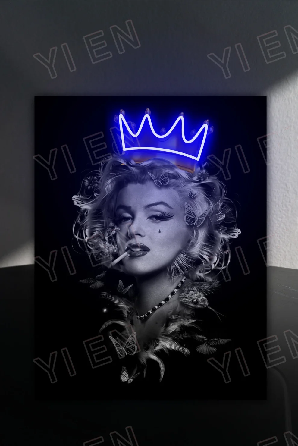 sinal de neon coroa feminina com arte led neon art print mulher pop art artwork 01