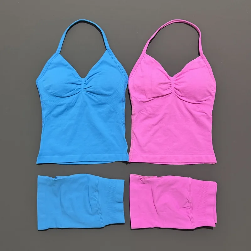 2 قطعة Histello الرياضة مجموعة النساء الخطوط الطويلة Strappy أعلى سلس اليوغا تانك قطب بعقب تجريب السراويل دعوى رياضة مجموعات رياضية