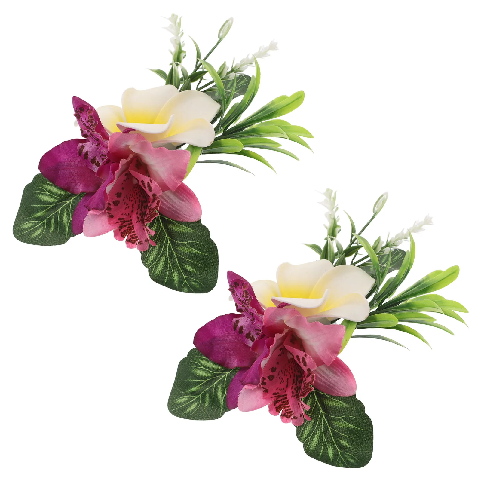 

2pcs Plumeria Hair Clips Elegant Orchid Design Lightweight Floral Artificial Hairpin Handmade Realism For Traditional Outfits