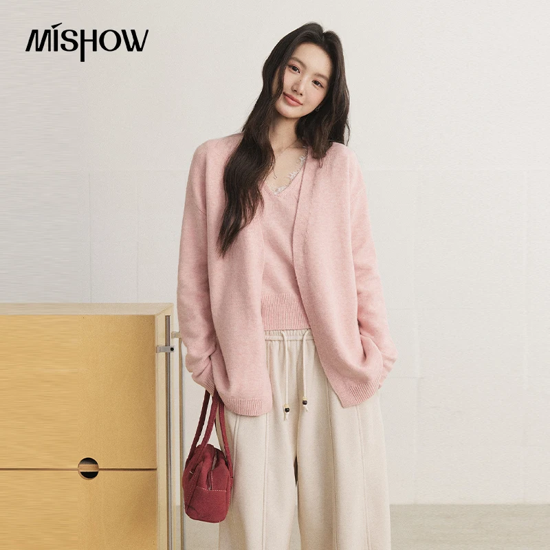 MISHOW Women's Two Piece Set Lace Spliced Trim Cami Vest & Knit Cardigan 2026 Fall Relaxed Fit Commuter Clothing Set MXF49T3395
