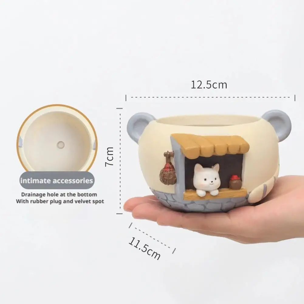 لطيف كيتي الثعلب وعاء نبات صغير الراتنج زارع نباتات للمنزل مكتب عمل زخرفة صغيرة الجنية حديقة الزهور الديكور