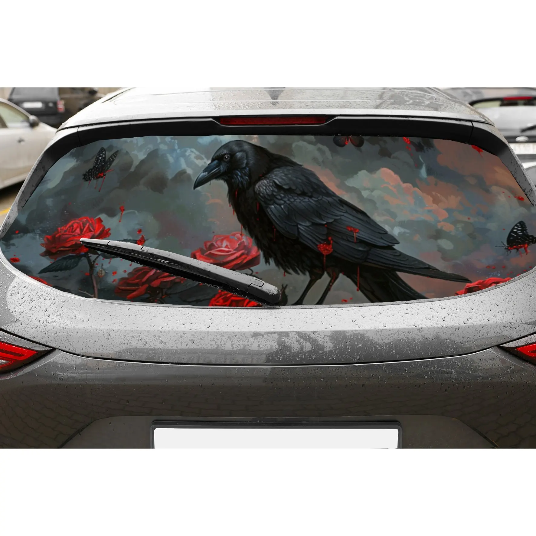 

Rose and Raven PVC Perforated Car Vinyl Wraps, Privacy Enhancing Design for Rear Window, Car Rear Windshield Sticker for Most Tr