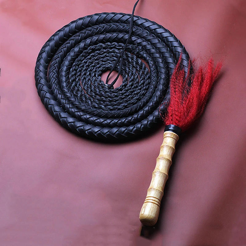 Wushu Whip Kung Fu Whip Cowhide Genuine Leather Shepherd Whip Fitness Whips Sounded Whip Kun Master Wood Handle Black