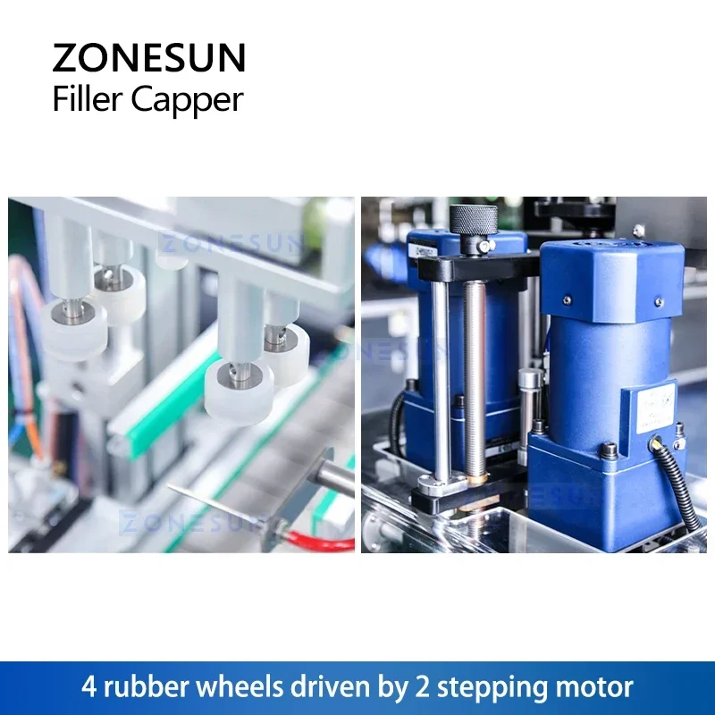 ZONESUN ماكينة تعبئة وتغطية قطعة واحدة قارورة دوارة حشو زجاجات صغيرة وآلة تعبئة كابر قطعة واحدة ZS-DTFC4