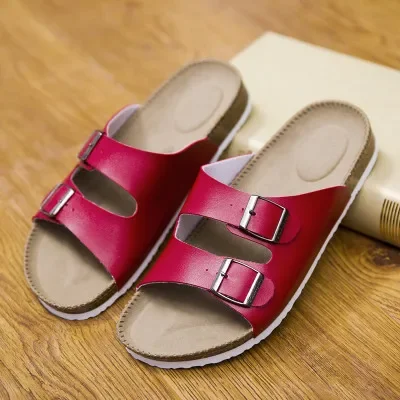 New Summer Beach Cork Slippers Sandals Casual Double Buckle Clogs Sandalias Women men Slip on Flip Flops Flats Shoes