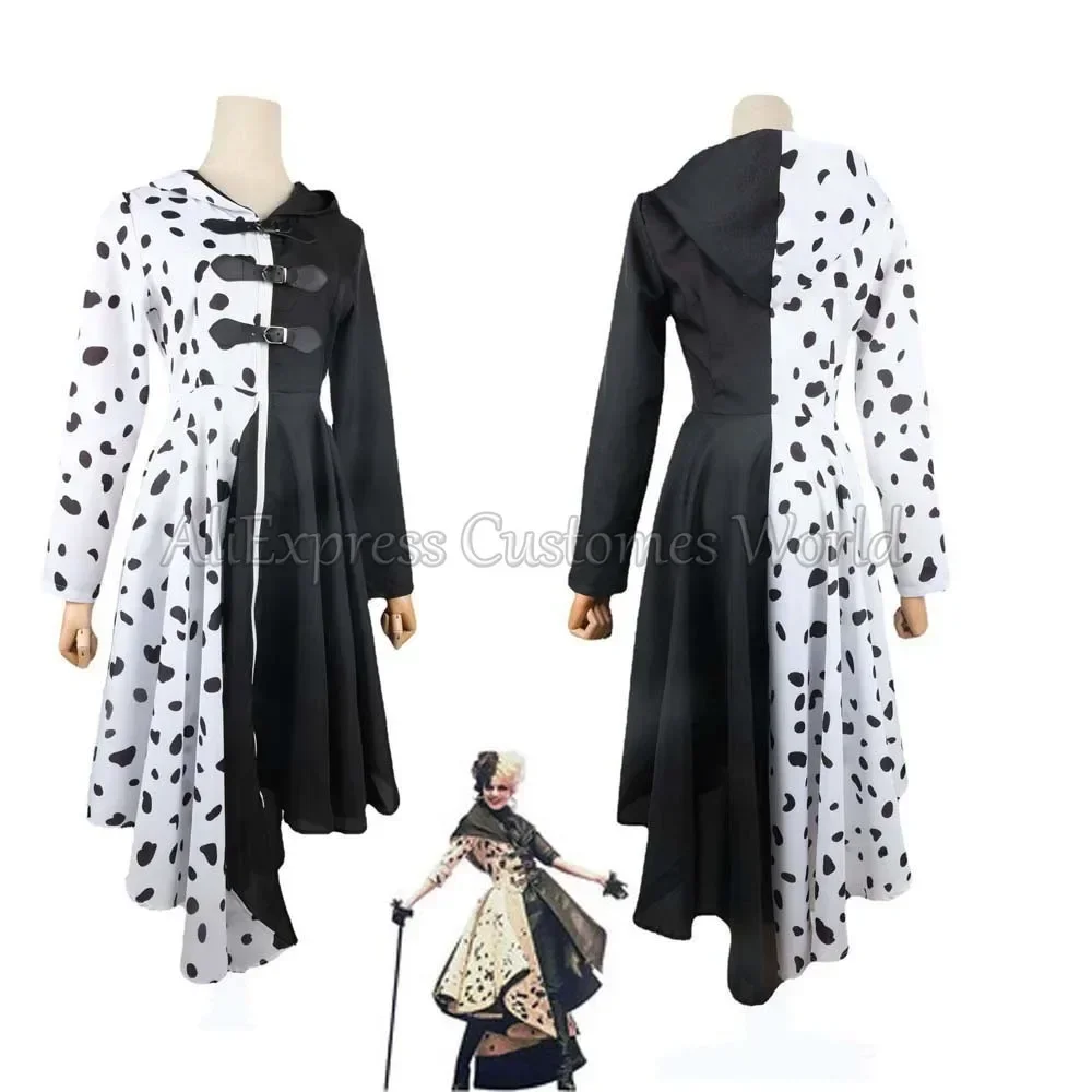 Queen DeVil Cruella 101 Cani Cos Spot Dress Anime 101 Cani Crudelia Costume Cosplay Halloween Outfit Mantello Vestito Per Le Donne Adulte