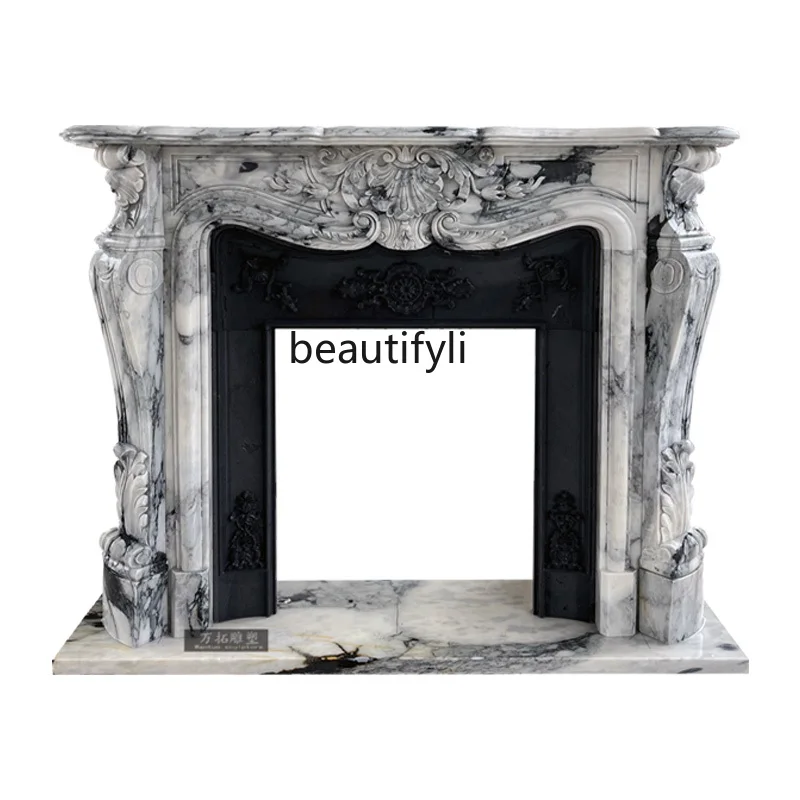 

Marble Fireplace Arabescato French American Villa Living Room Curio Cabinet Fireplace