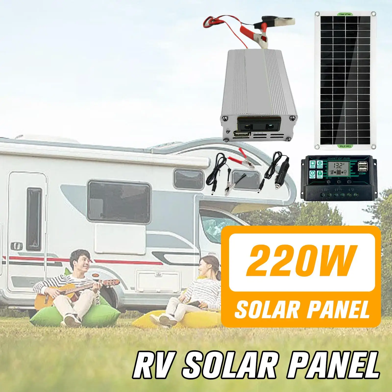 200W Solar Panel Kit 12V To 220V Battery Charger RV Camper With 100A Trailer Travel Controller Solar System Van Electric E3Y3